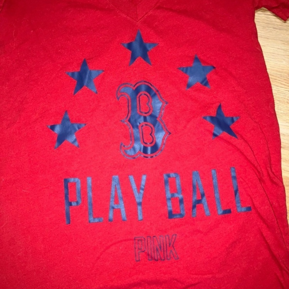 2013 VS PINK Red V-Neck Play Ball T-Shirt